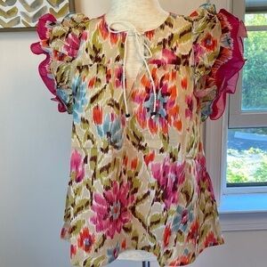 NWT House of Harlow 1960 Zoey Khaki flutter sleeve cotton top